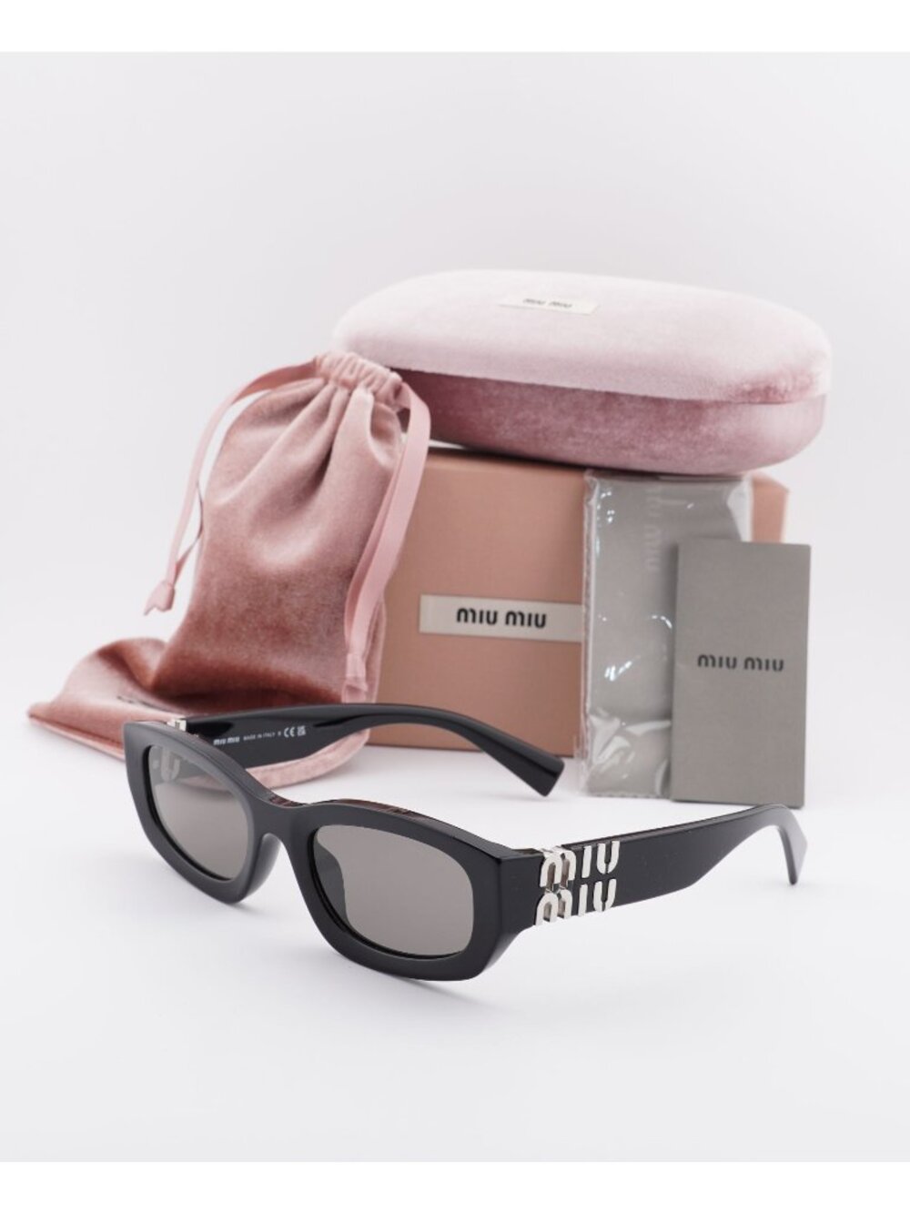 Miu Miu MU B04S 16K80Q Rectangle Sunglasses – Black / Dark Grey